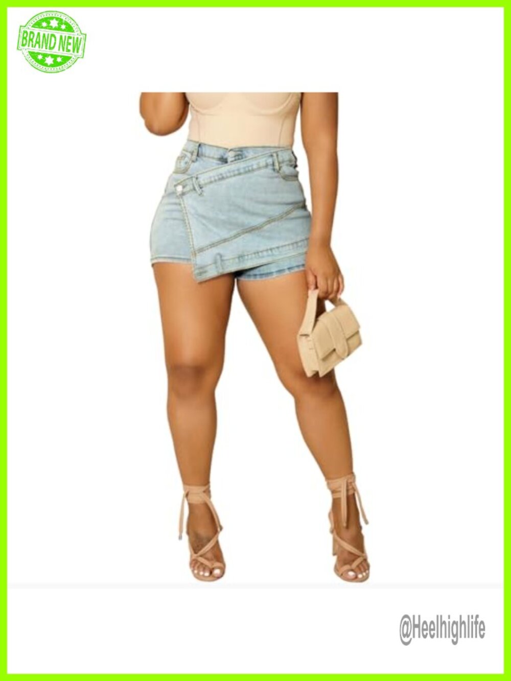 Denim Skorts for Women Asymmetrical Hem High Rise Shorts with Pockets